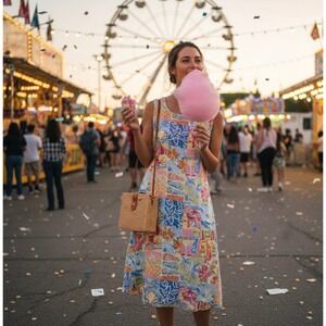 Weekend Clothes Line Multi Printed Beachy Patchwork Sleeveless Dress Large